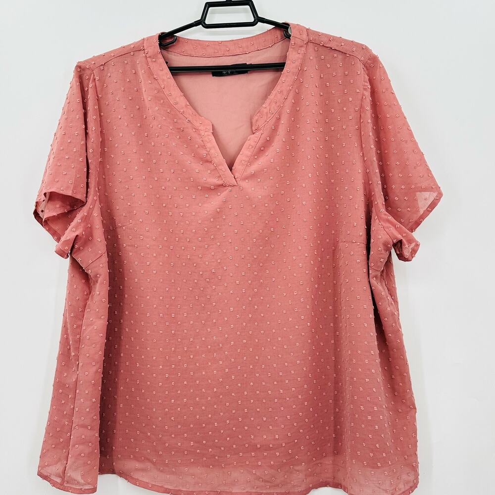 Agnes Orinda Swiss Dot Popover Top Womens Plus Size 4X Pink Sheer Overlay NWT
